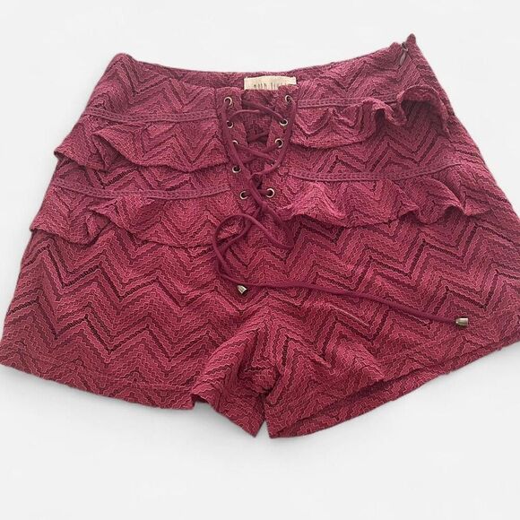 Moon River wine Lace-Up Ruffle Mini Shorts – Boho Romance whimsygoth S NWT - Picture 4 of 6